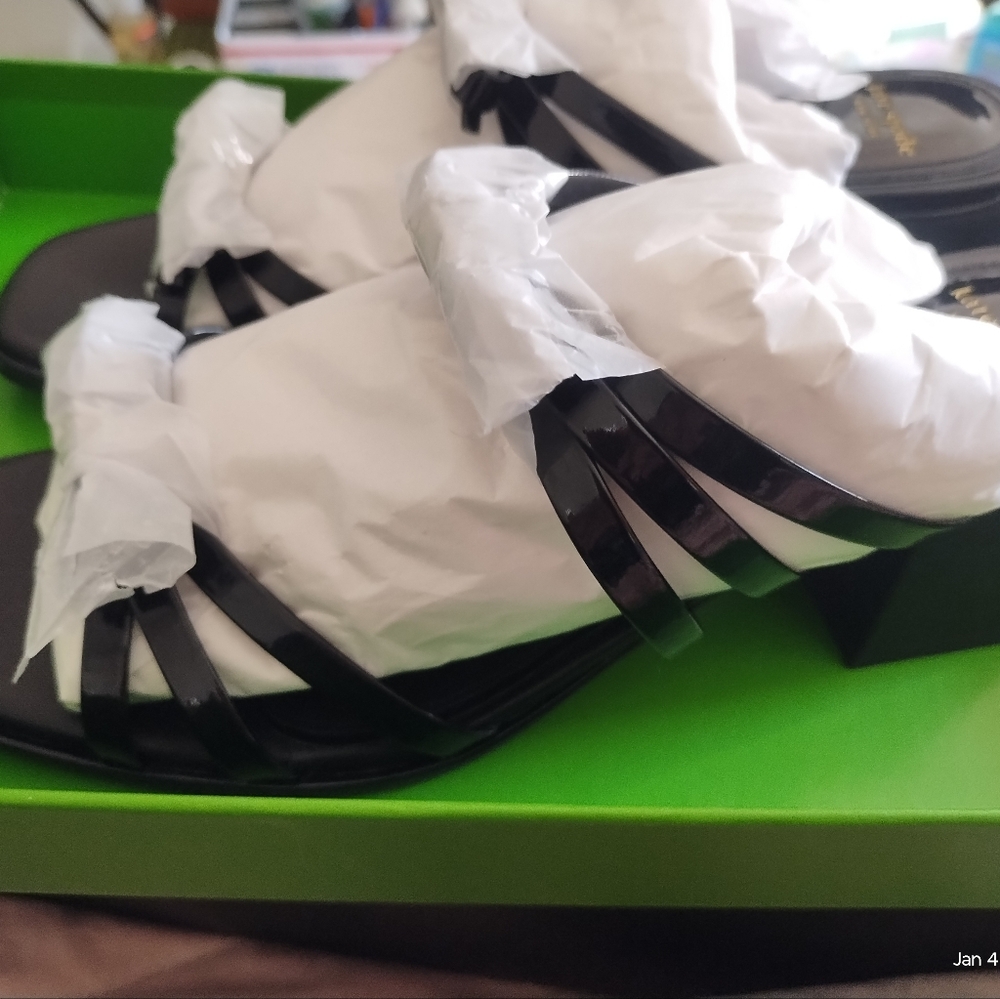 Kate Spade New Women's Carolina Block Heel With Bows Sandal Black Size 9B